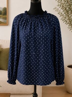 GAP Navy Blue Polka Dot Peasant Blouse